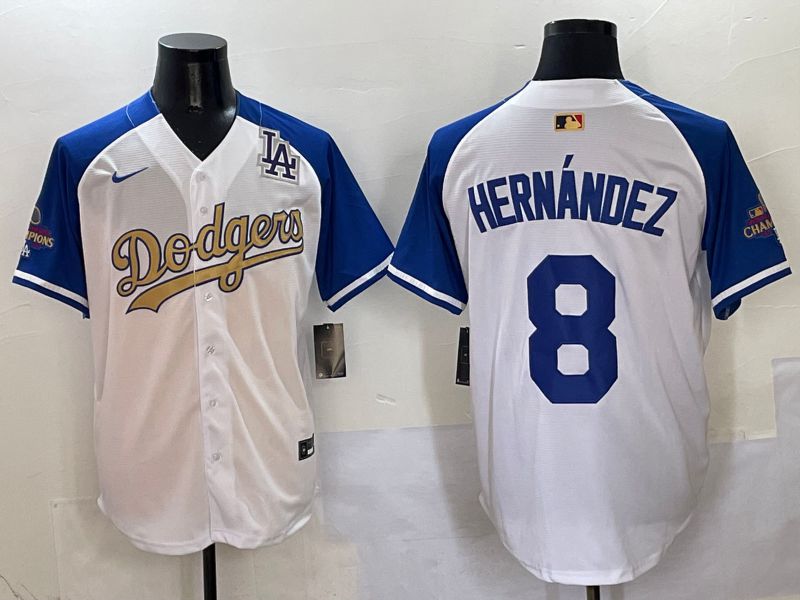 Men Los Angeles Dodgers #8 Hernandez White Blue Champion gold character Nike 2025 MLB Jersey style 5049->houston astros->MLB Jersey